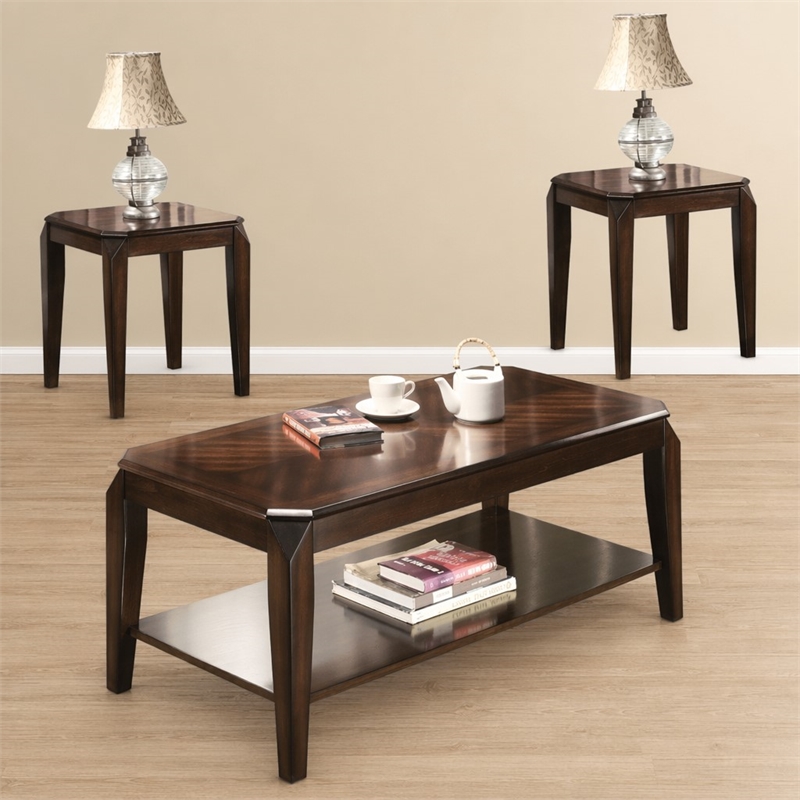 Bowery Hill 3-Piece Wooden Coffee Table Set in Walnut Finish