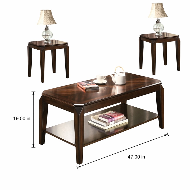 Bowery Hill 3-Piece Wooden Coffee Table Set in Walnut Finish