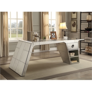 Bowery Hill Industrial 1-Drawer Writing Desk in Aluminum Finish