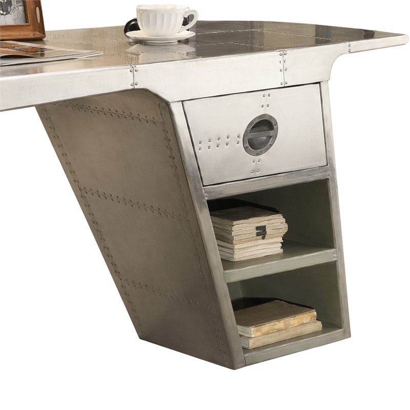 Bowery Hill Industrial 1-Drawer Writing Desk in Aluminum Finish
