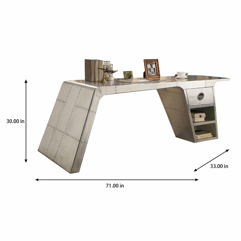 Bowery Hill Industrial 1-Drawer Writing Desk in Aluminum Finish