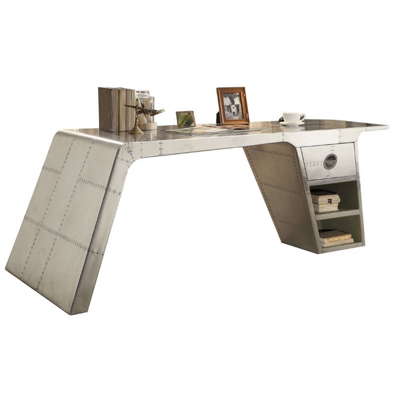 Bowery Hill Industrial 1-Drawer Writing Desk in Aluminum Finish