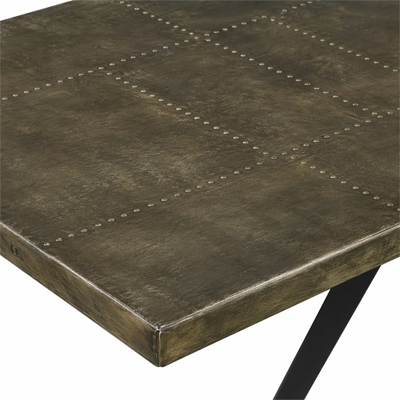 Bowery Hill Aluminum 2-Drawer Executive Desk with USB Port in Bronze