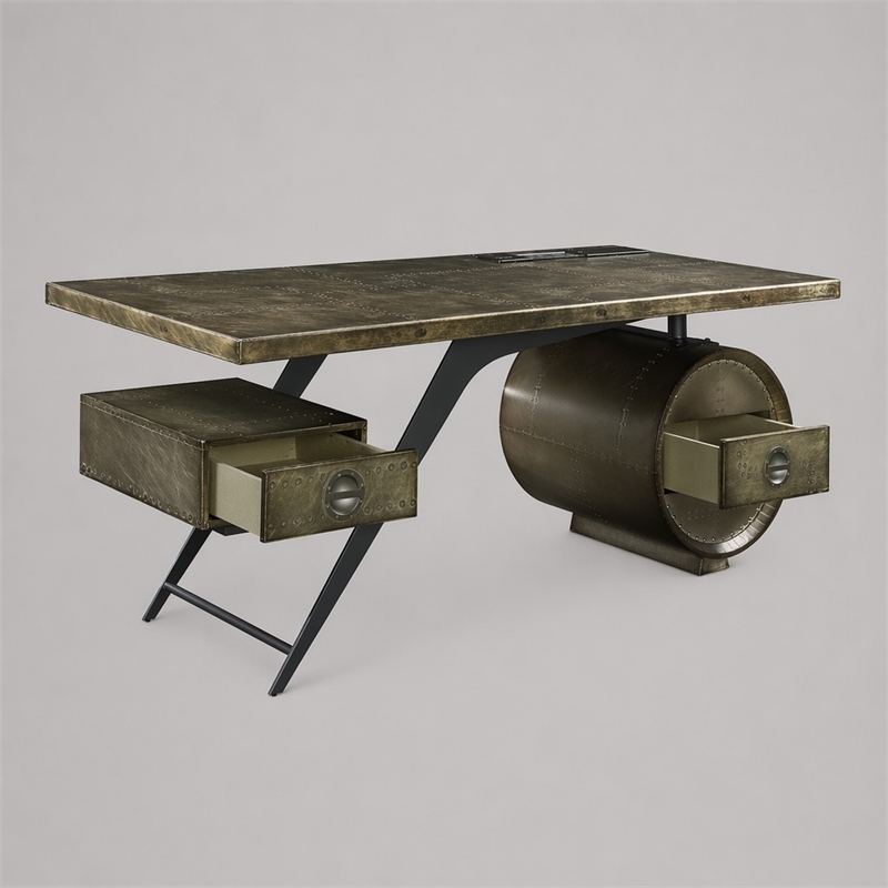 Bowery Hill Aluminum 2-Drawer Executive Desk with USB Port in Bronze