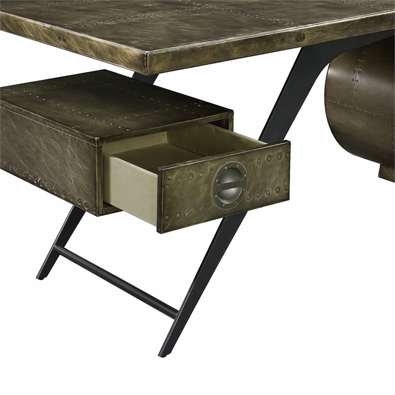 Bowery Hill Aluminum 2-Drawer Executive Desk with USB Port in Bronze