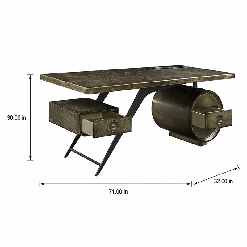 Bowery Hill Aluminum 2-Drawer Executive Desk with USB Port in Bronze