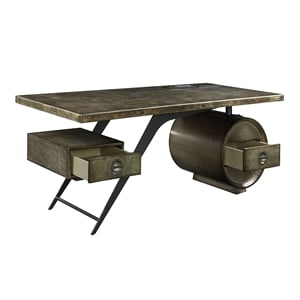 Bowery Hill Aluminum 2-Drawer Executive Desk with USB Port in Bronze