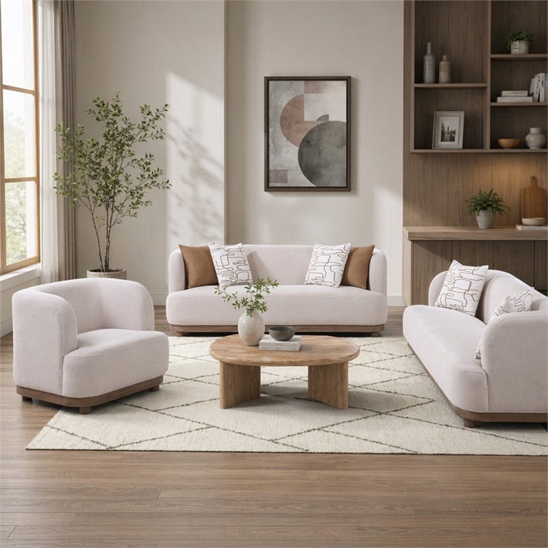 Bowery Hill Duncan Loveseat with 2 Pillows in Beige Chenille