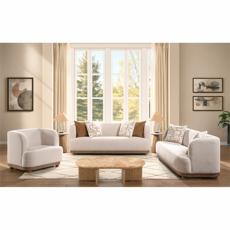 Bowery Hill Duncan Loveseat with 2 Pillows in Beige Chenille