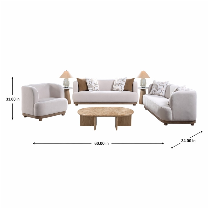 Bowery Hill Duncan Loveseat with 2 Pillows in Beige Chenille