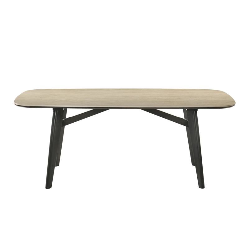 Bowery Hill Lark Dining Table with Travertine Top and Black Base