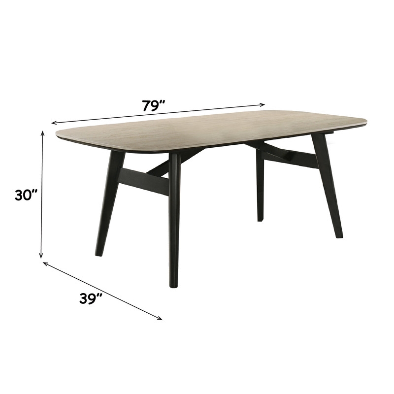 Bowery Hill Lark Dining Table with Travertine Top and Black Base