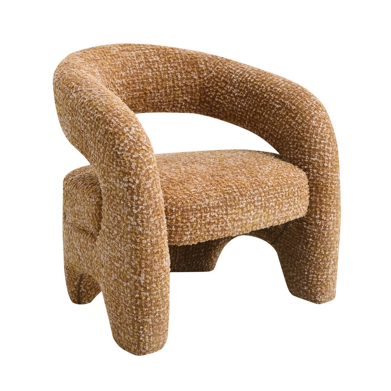 Bowery Hill Pelia Accent Chair with Rounded Barrel Frame in Orange Tweed