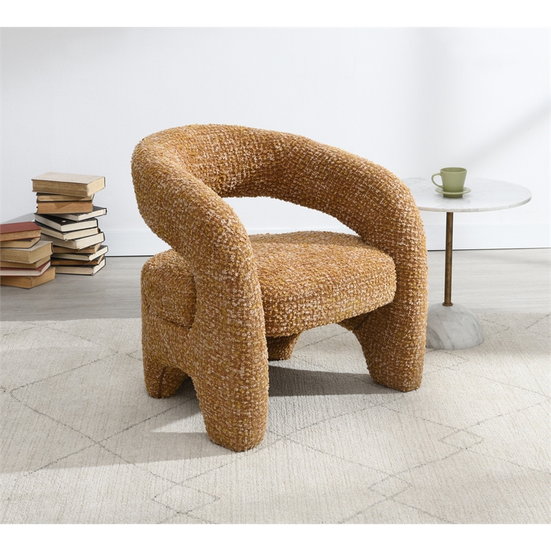 Bowery Hill Pelia Accent Chair with Rounded Barrel Frame in Orange Tweed