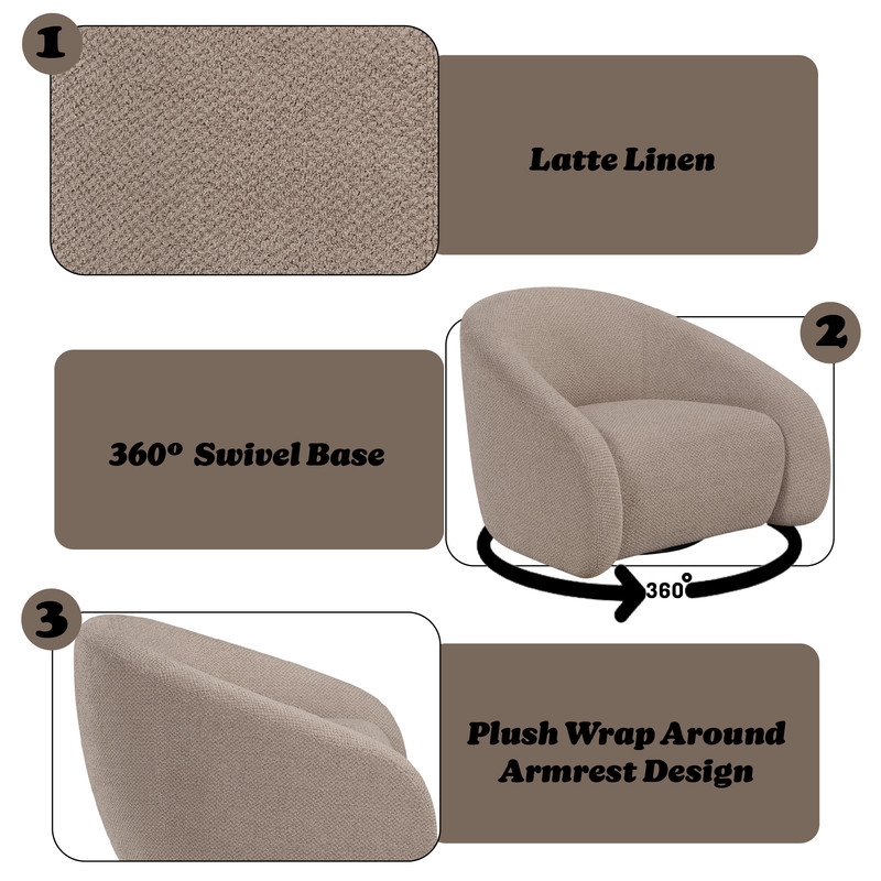 Bowery Hill Zoey Accent Chair with Swivel in Latte Linen Upholstery