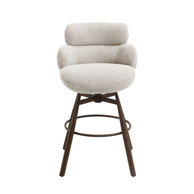 Bowery Hill Jena Counter Height Swivel Chair in Beige Chenille & Walnut