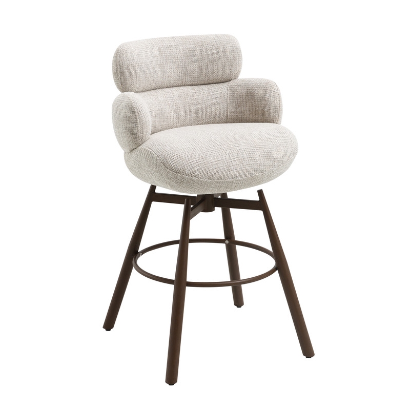 Bowery Hill Jena Counter Height Swivel Chair in Beige Chenille & Walnut