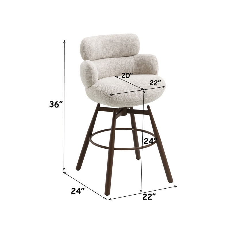 Bowery Hill Jena Counter Height Swivel Chair in Beige Chenille & Walnut
