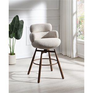 Bowery Hill Jena Counter Height Swivel Chair in Beige Chenille & Walnut