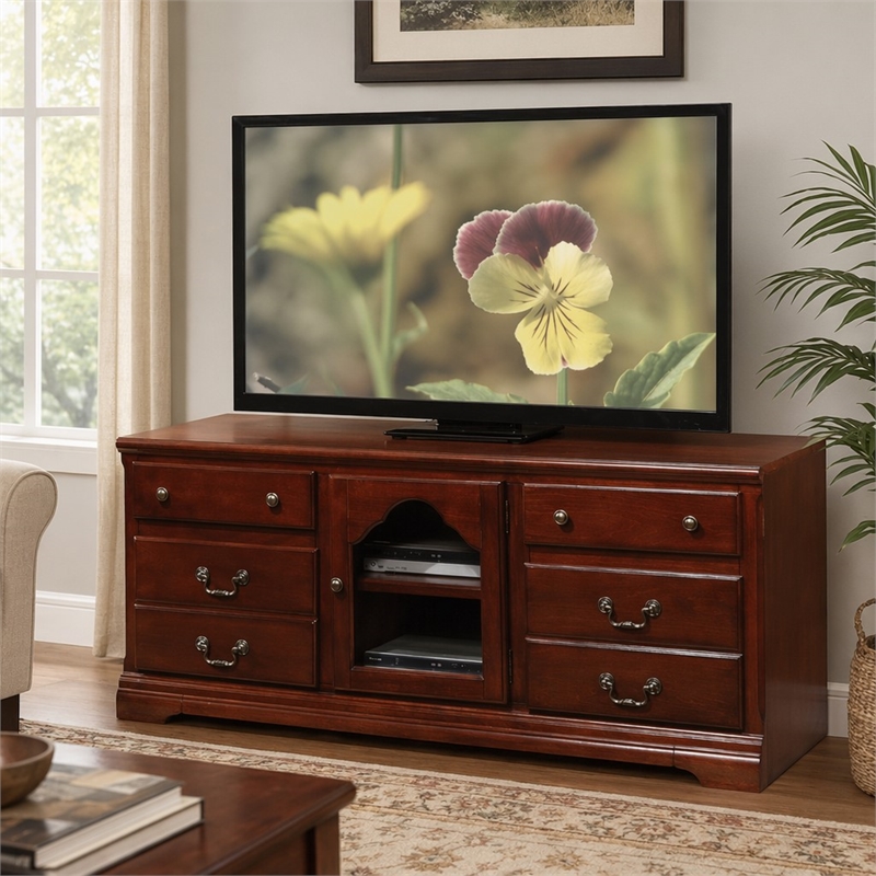 Bowery Hill Hercules TV Stand in Cherry with Storage for Up to 59-In TVs