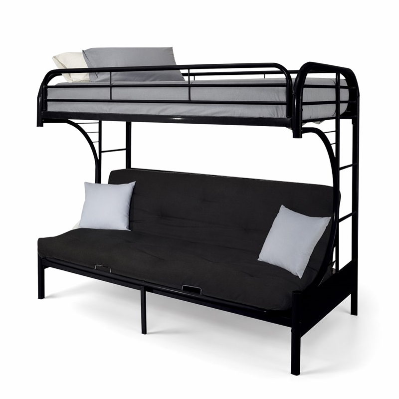 Bowery Hill Twin XL Over Queen Futon Bunk Bed in Black Metal Finish