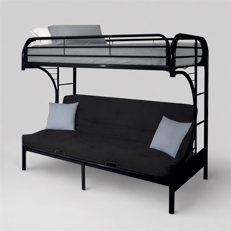 Bowery Hill Twin XL Over Queen Futon Bunk Bed in Black Metal Finish