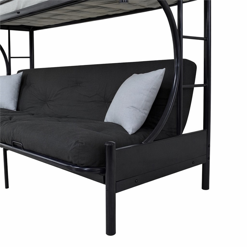 Bowery Hill Twin XL Over Queen Futon Bunk Bed in Black Metal Finish