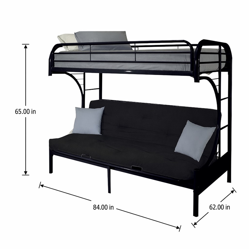 Bowery Hill Twin XL Over Queen Futon Bunk Bed in Black Metal Finish