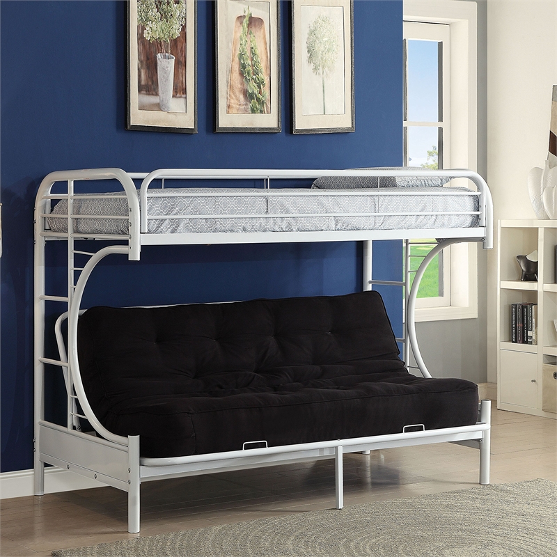 Bowery Hill Twin XL Over Queen Metal Bunk Bed in White Finish