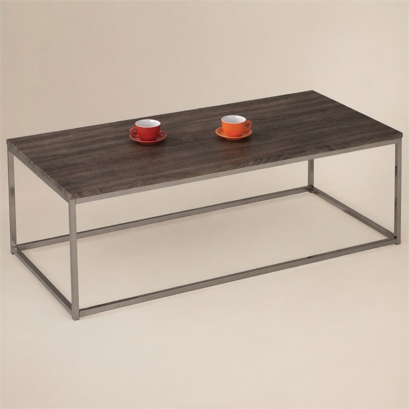 Bowery Hill Rectangular Coffee Table in Walnut and Brushed Nickel Finish