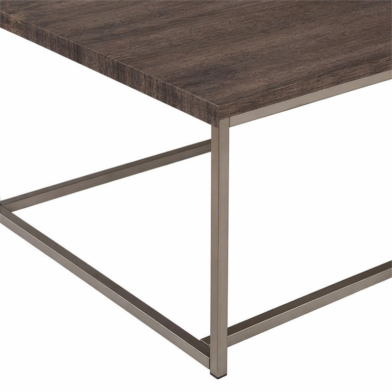Bowery Hill Rectangular Coffee Table in Walnut and Brushed Nickel Finish