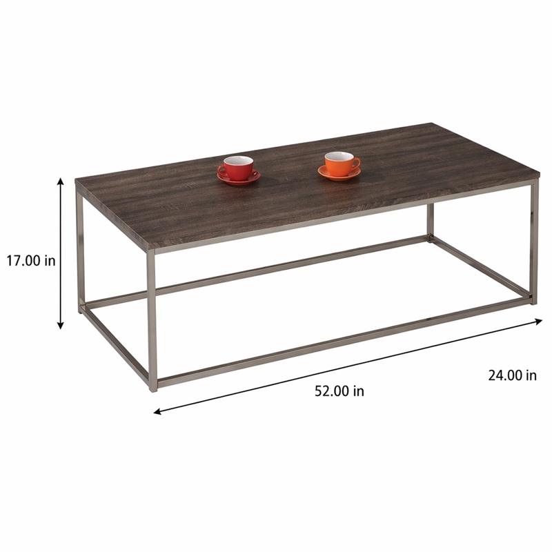 Bowery Hill Rectangular Coffee Table in Walnut and Brushed Nickel Finish