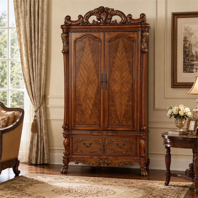 Bowery Hill 2-Drawer Wooden TV Armoire with Doors in Cherry Oak Finish