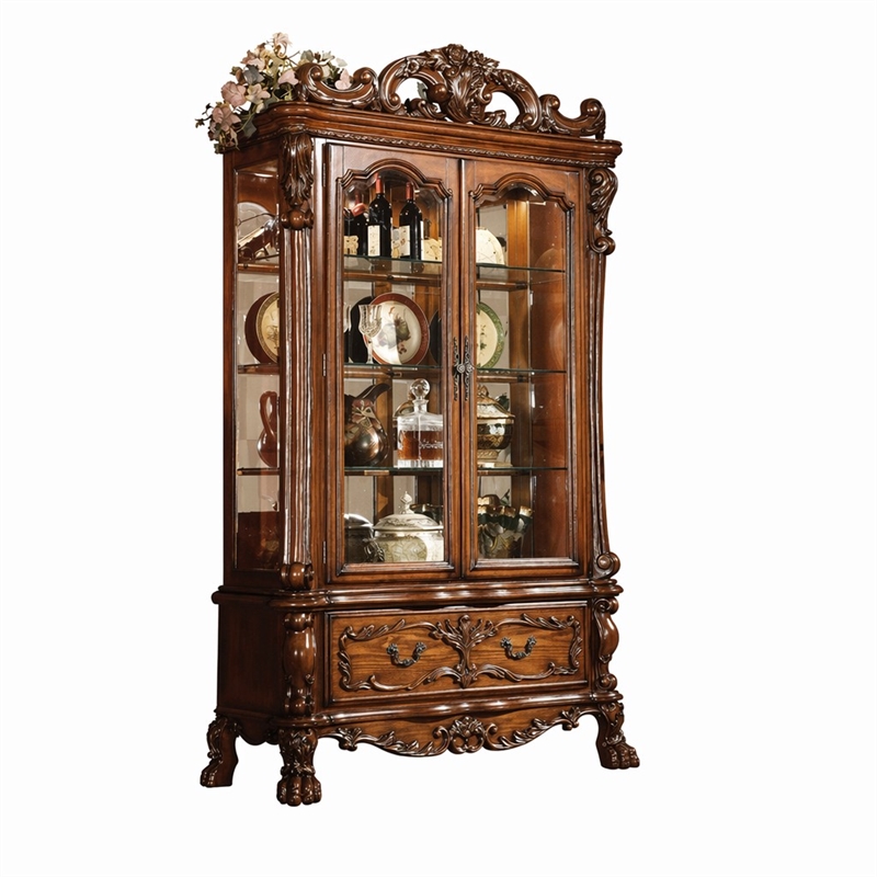 Bowery Hill 2-Door Curio Cabinet with Claw Legs in Cherry Oak Wood