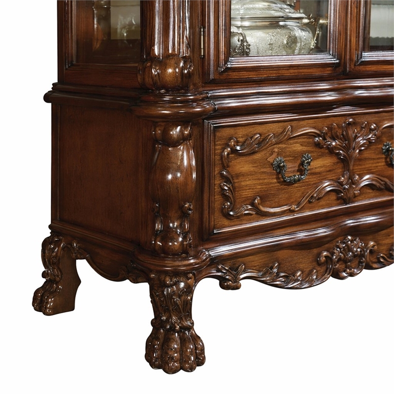 Bowery Hill 2-Door Curio Cabinet with Claw Legs in Cherry Oak Wood
