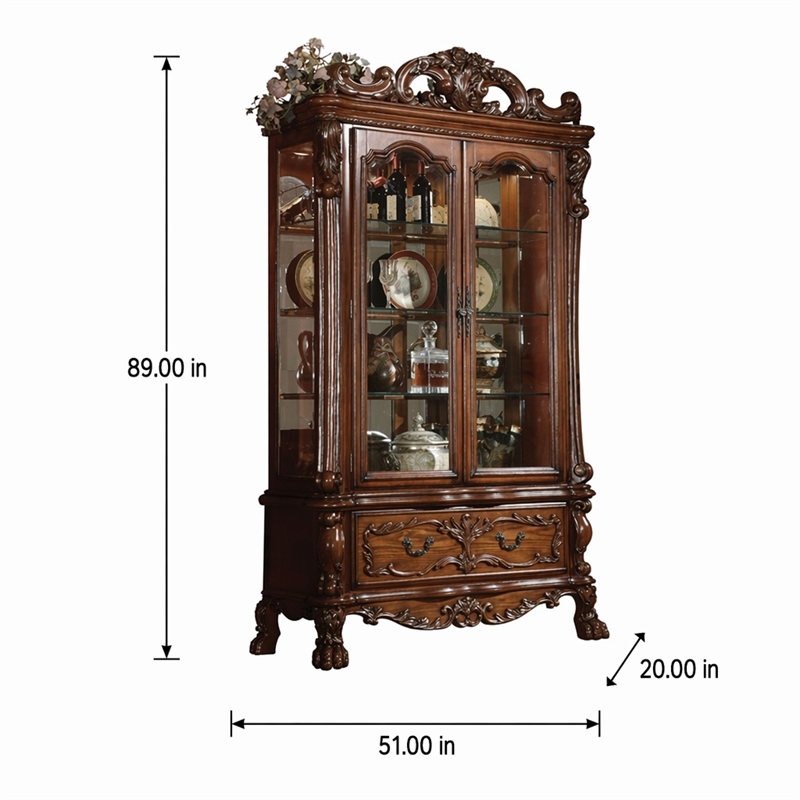 Bowery Hill 2-Door Curio Cabinet with Claw Legs in Cherry Oak Wood