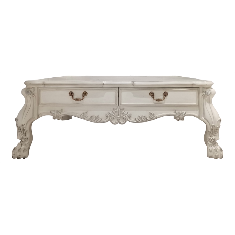Bowery Hill Transitional Coffee Table with 2 Drawers in Bone White Finish