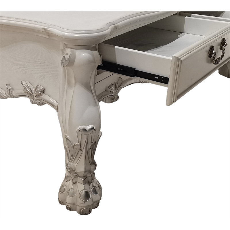 Bowery Hill Transitional Coffee Table with 2 Drawers in Bone White Finish