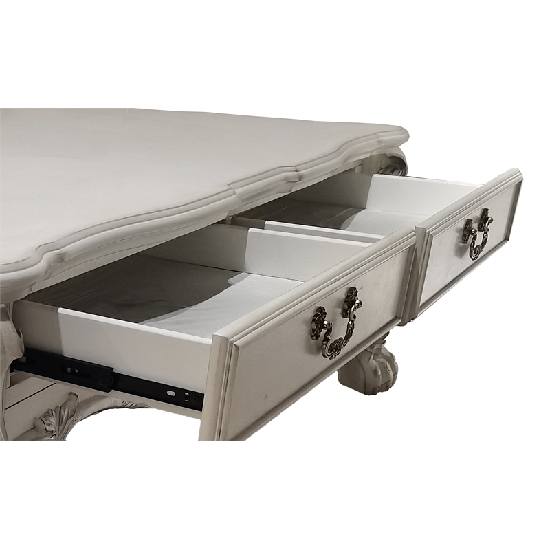 Bowery Hill Transitional Coffee Table with 2 Drawers in Bone White Finish