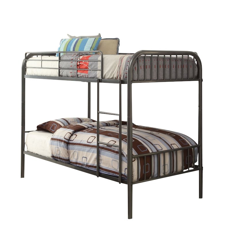 Bowery Hill Twin Over Twin Metal Bunk Bed with Convertible Frame in Gunmetal