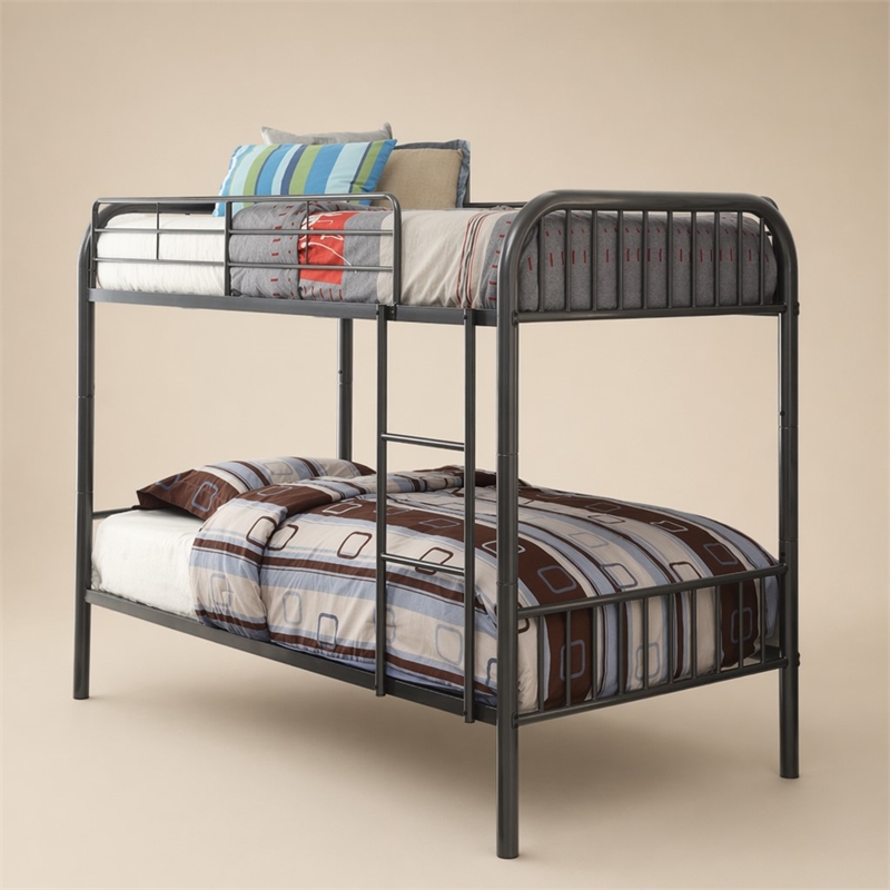 Bowery Hill Twin Over Twin Metal Bunk Bed with Convertible Frame in Gunmetal