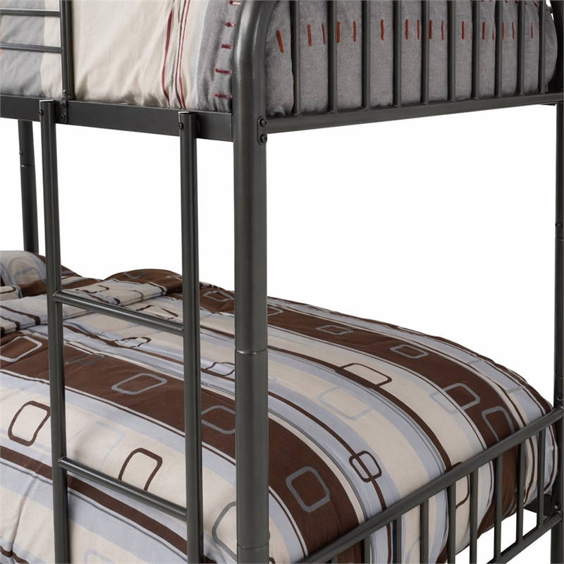 Bowery Hill Twin Over Twin Metal Bunk Bed with Convertible Frame in Gunmetal