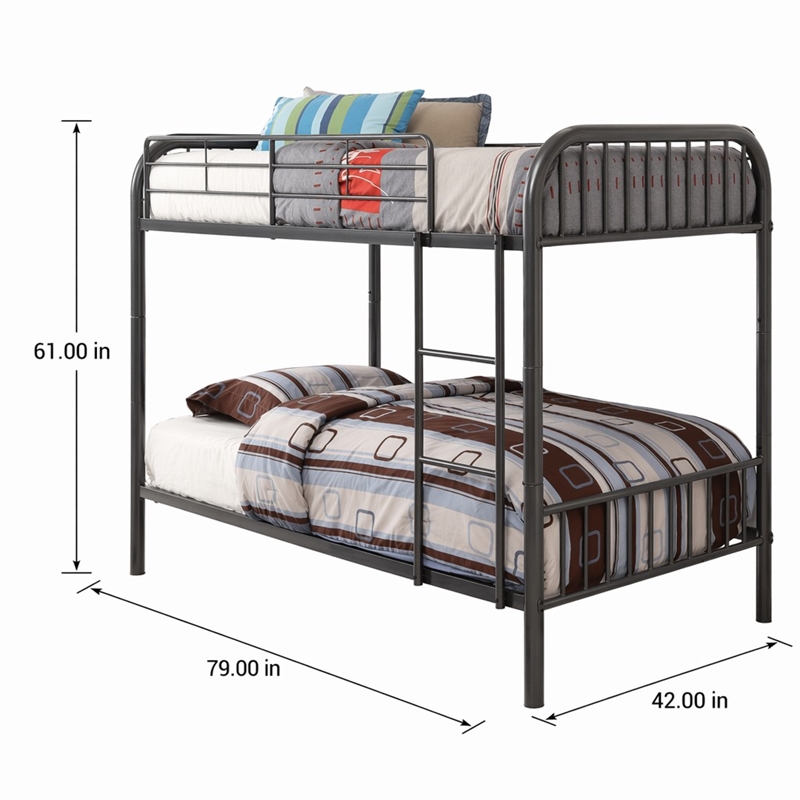 Bowery Hill Twin Over Twin Metal Bunk Bed with Convertible Frame in Gunmetal