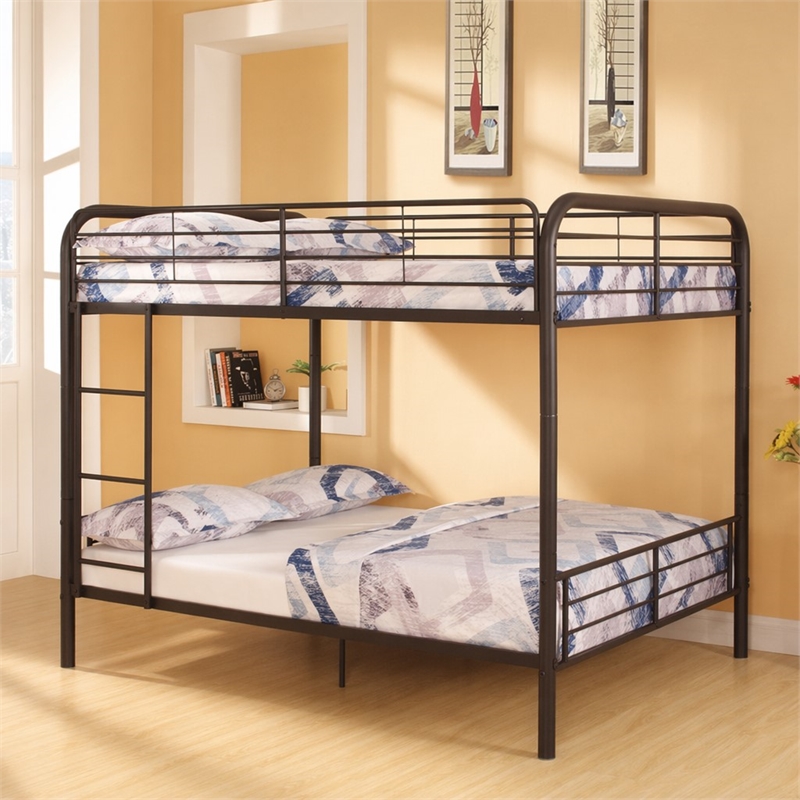Bowery Hill Metal Full Over Full Bunk Bed with Ladder in Dark Brown