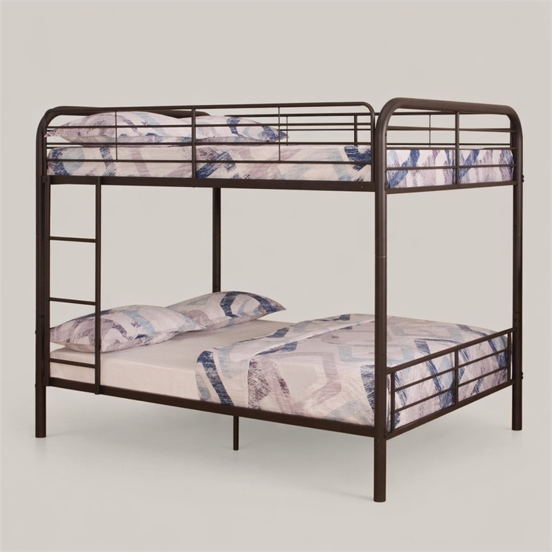 Bowery Hill Metal Full Over Full Bunk Bed with Ladder in Dark Brown