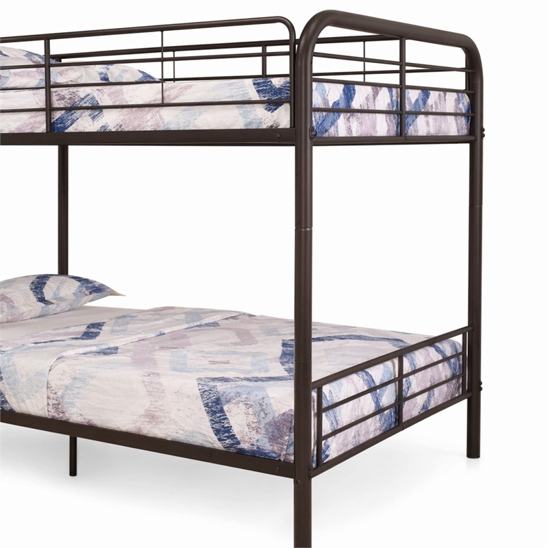 Bowery Hill Metal Full Over Full Bunk Bed with Ladder in Dark Brown