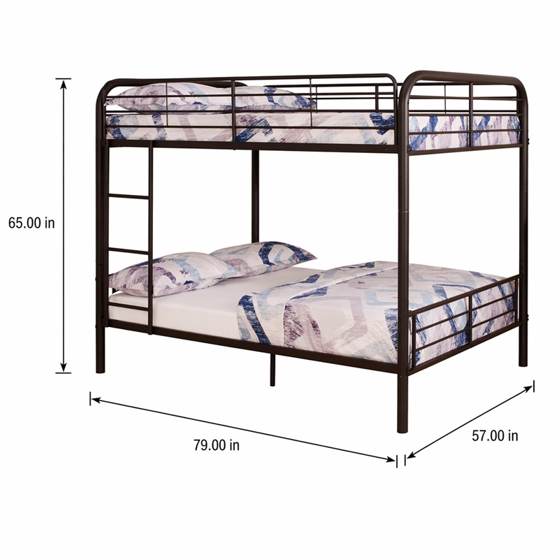 Bowery Hill Metal Full Over Full Bunk Bed with Ladder in Dark Brown