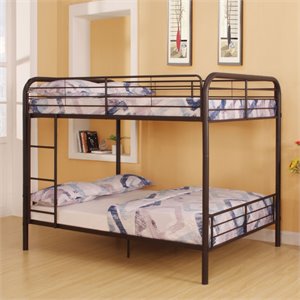 Bowery Hill Metal Full Over Full Bunk Bed with Ladder in Dark Brown