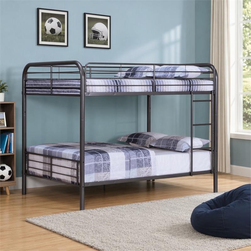 Bowery Hill Metal Full Over Full Bunk Bed with Ladder in Gunmetal