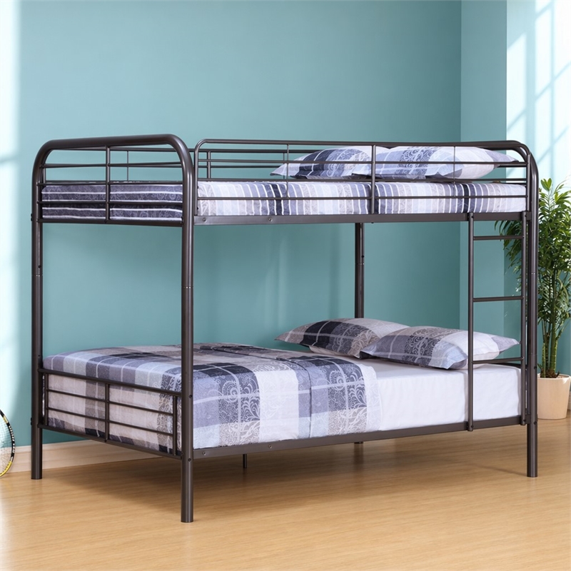 Bowery Hill Metal Full Over Full Bunk Bed with Ladder in Gunmetal